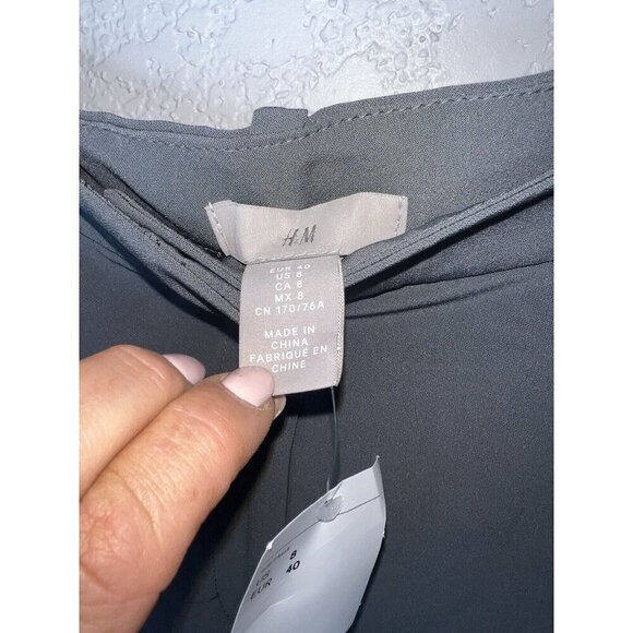 H&M Dress Pants Size 8 Gray Tapered High Rise Pleated Front Pockets New B1 NWTS - Picture 5 of 13
